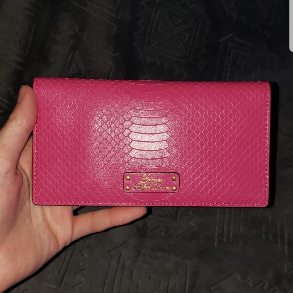 Pink snakeskin leather Ralph Lauren wallet clutch